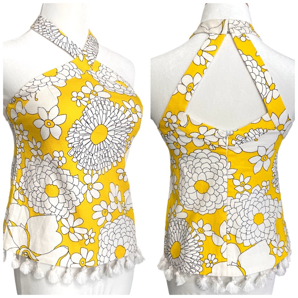 Trina Turk Always Sunny Tassel Trimmed Yellow Cider Crop Halter Top Size 4